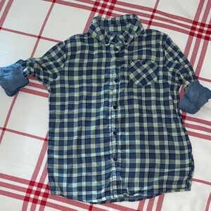 Andy & Evan Blue and Green Plaid Button-Down Shirt. 100% cotton. Size 7